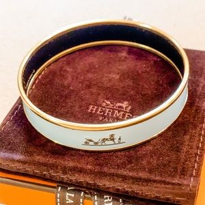 Authentic Hermès Enamel Bangle Gold Light Aqua 70